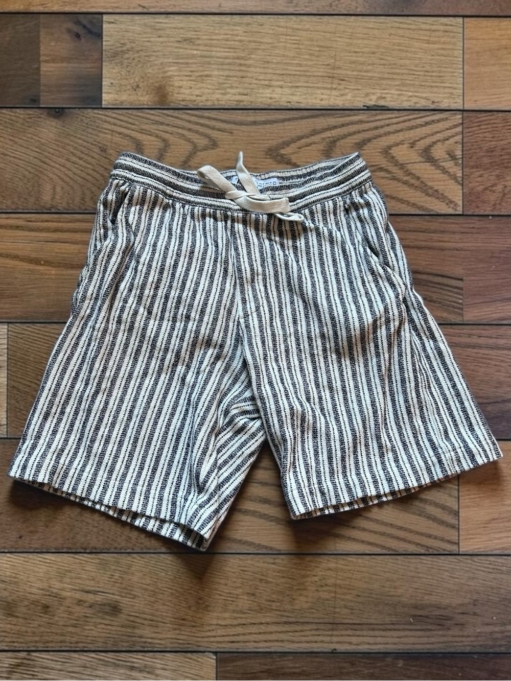Zara White Black Striped Knit Drawstring Shorts Size S